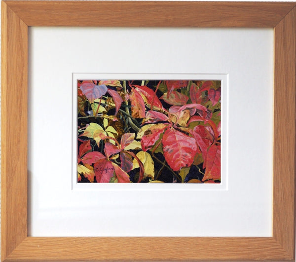Blazing Glory red leaves wall art acrylic framed flower painting artist Carole Gaylard