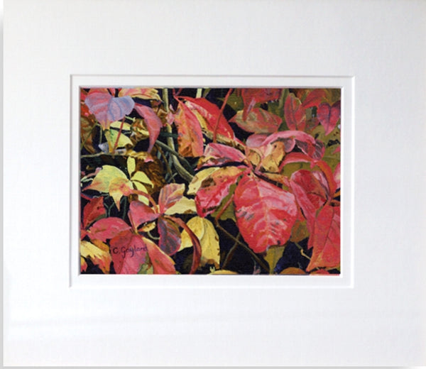 Blazing Glory red leaves wall art acrylic mounted flower painting artist Carole Gaylard