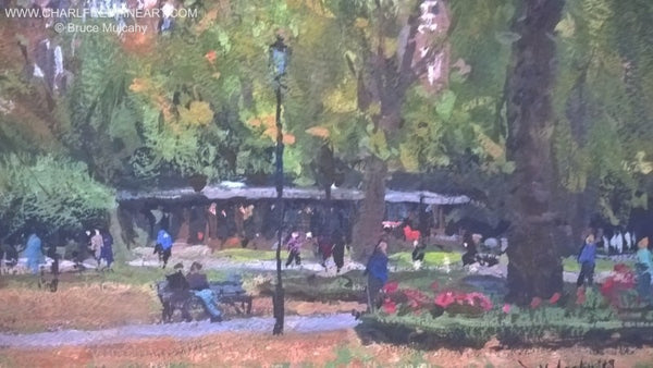 In Russell Square, London cityscape painting by artist Bruce Mulcahy RSMA