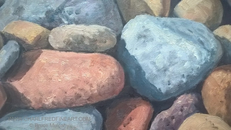 Sunlit Pebbles by Bruce Mulcahy RSMA Beach Paintings for sale