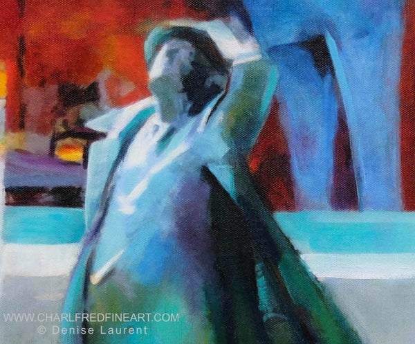 Metroland St. Pancras Railway Station London statue, cityscape painting.