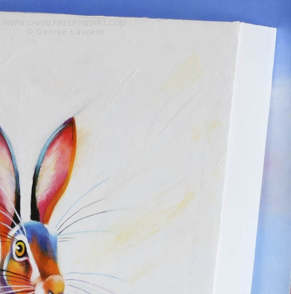 Sunlit Hare animal art canvas painting by Denise Laurent