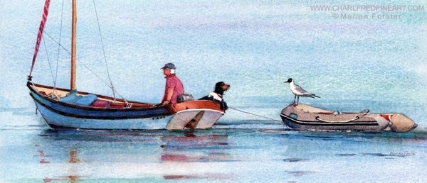 Hitchhiker nautical art boat painting by Marian Forster.