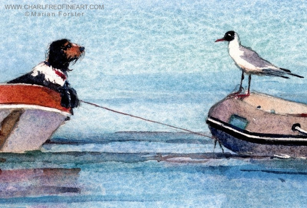 Hitchhiker nautical art watercolour painting by Marian Forster.