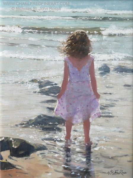 Bright Waves figurative art beach painting by Nicholas St. John Rosse R.S.M.A