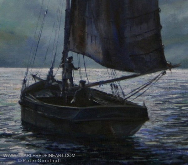 Moonlight Sailing nautical art canvas painting by Peter Goodhall.