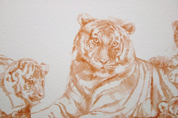 Watch with Mother Tiger with Cubs animal art print by Peter Goodhall.