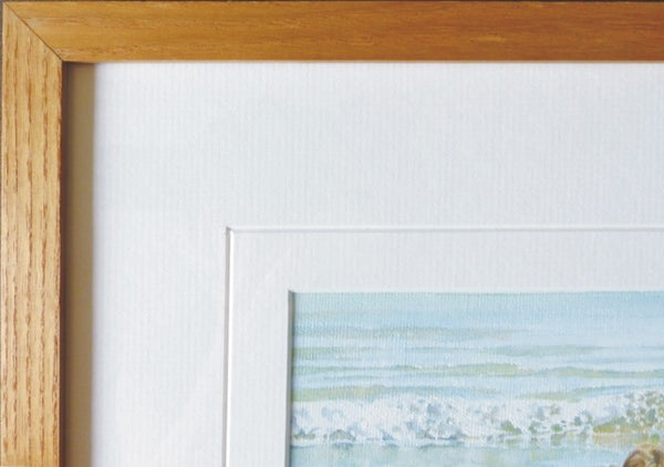 British Coast beach painting beech wood frame detail