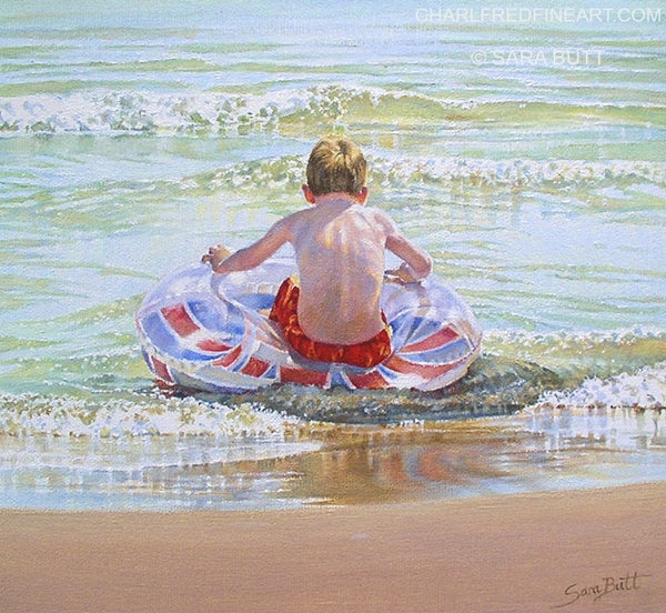 British Coast beach painting nautical art by Sara Butt.