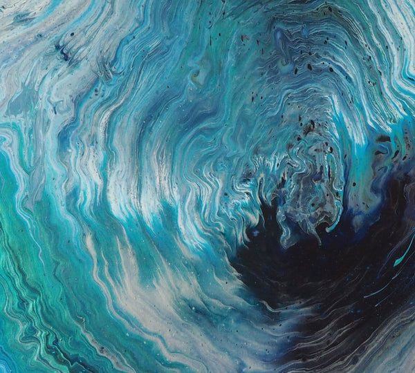 True Blue abstract art acrylic pour modern canvas painting detail artist C. Gaylard.