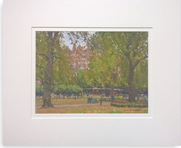 In Russell Square, London - mounted cityscape painting by Bruce Mulcahy RSMA