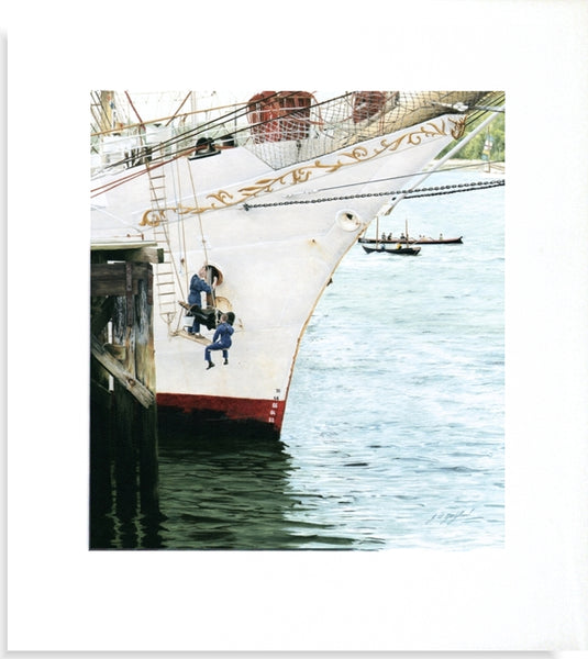 Dar Mlodziezy tall ship nautical art mounted figurative painting artist Jacqueline Gaylard.