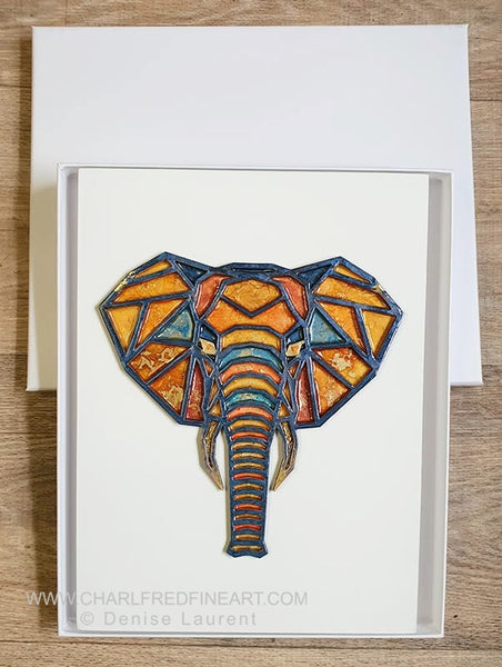 Elephant Head resin animal art boxed by Denise Laurent