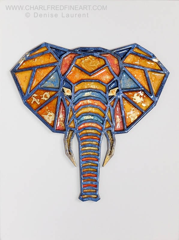 Elephant Head resin animal art painting by Denise Laurent