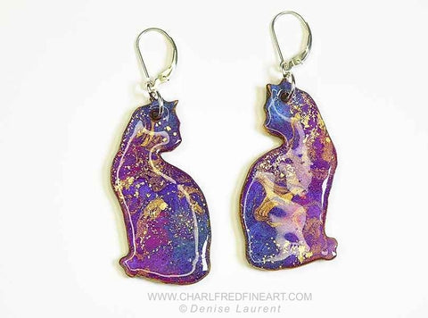 Denise Laurent elli cat drop earrings purple and gold