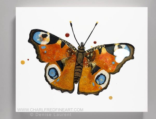 Peacock butterfly resin and pigments animal art by wildlife artist Denise Laurent