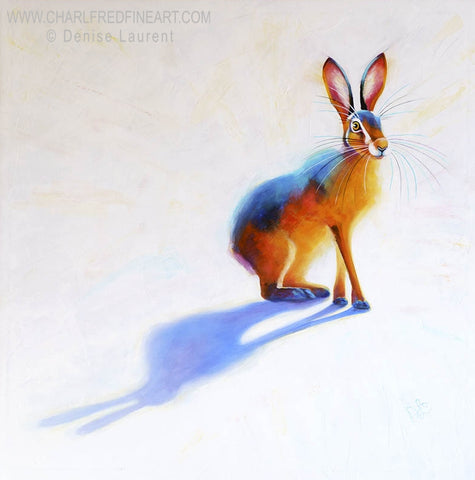 Sunlit Hare animal art canvas painting by artist Denise Laurent