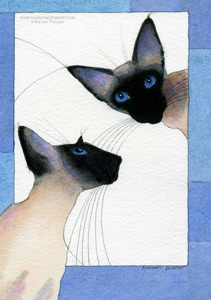 Love Siamese Seal Point cat art by Marian Forster.