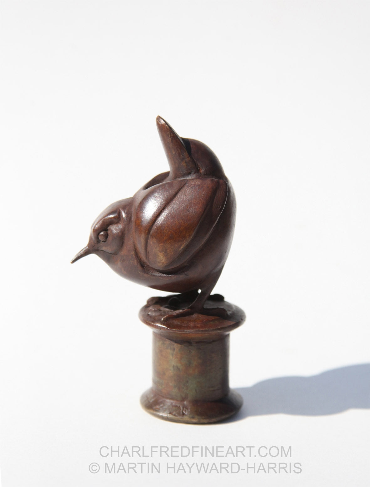 'Wren on Cotton Reel' - Bird Bronze Sculpture
