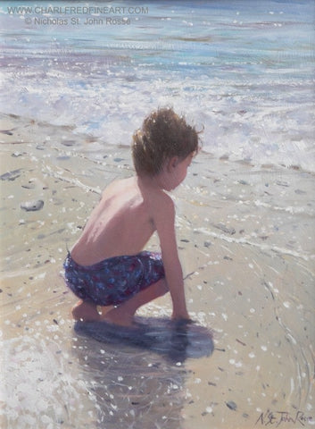 Waiting & Watching beach painting by Nicholas St. John Rosse RSMA.