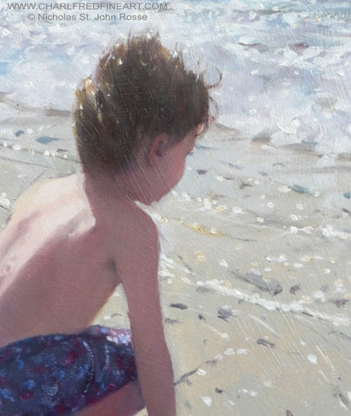 Waiting & Watching figurative beach painting by Nicholas St. John Rosse RSMA.