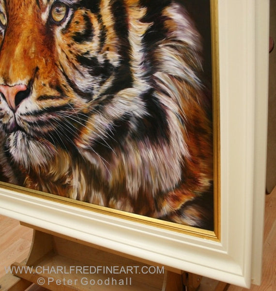Bengal Prince Tiger - framed animal art painting by Peter Goodhall.
