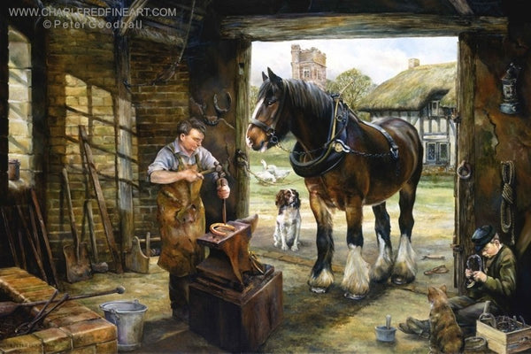 Inside The Smithy animal art print by Peter Goodhall.