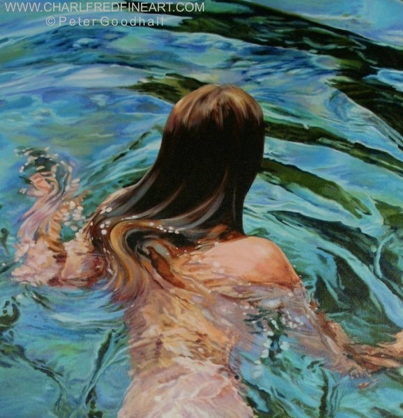 Liberty III figurative art limited edition printof nude swimming by Peter Goodhall.