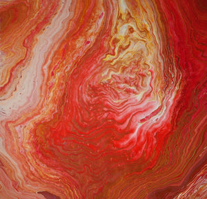 Rhapsody in Red abstract art acrylic pour modern canvas painting detail artist C. Gaylard.