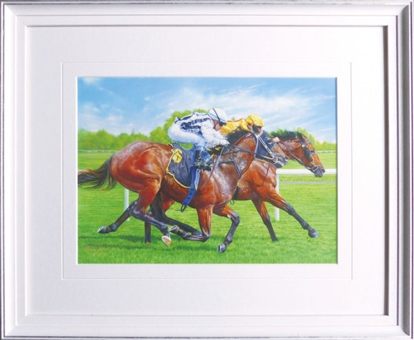 The Final Furlong racing horses animal art framed painting.