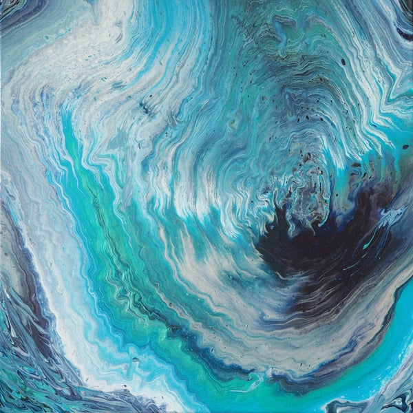 True Blue abstract art acrylic pour modern canvas painting artist C. Gaylard.